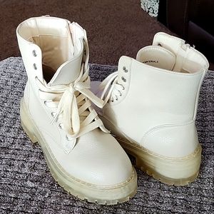 Cream Lug Sole Lace-up Combat Boots